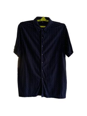 ALFANI Short Sleeve Shirt Button Down Navy with White Pin Pattern Men’s Size XXL
